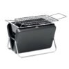 Stainless steel portable suitcase barbecue with a layer grill and stand at the bottom.