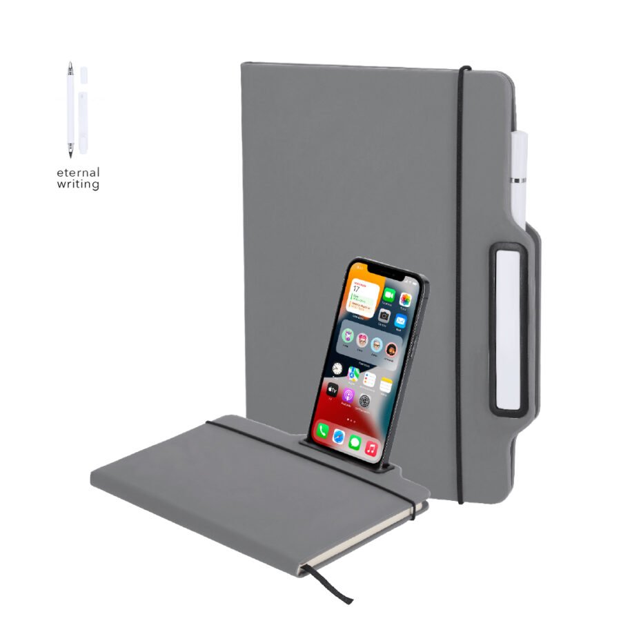 notebook with smartphone holder