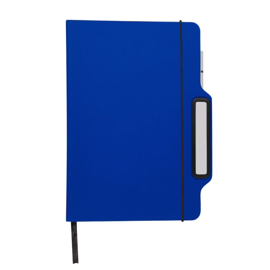 Blue notebook with smartphone holder
