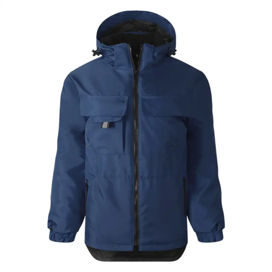 Hooded jacket with multiple pockets blue