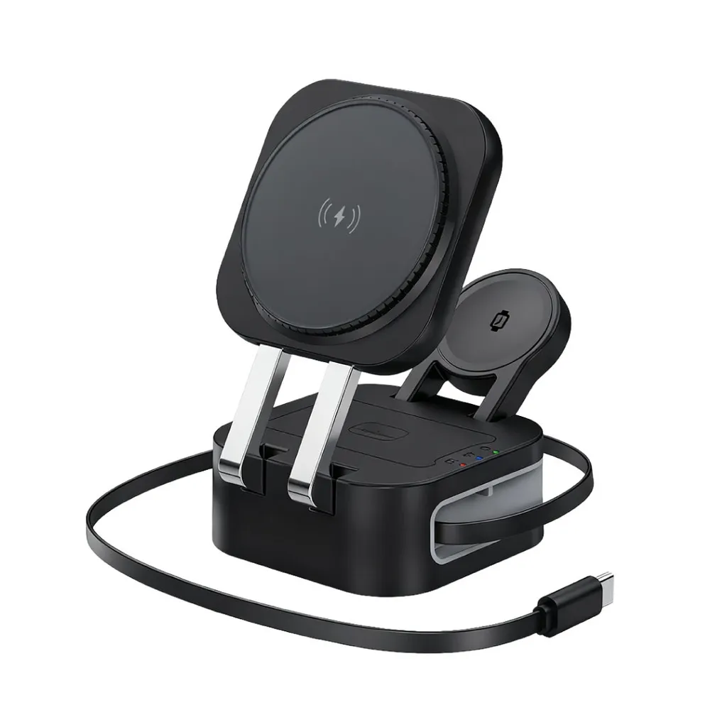 TRIODE @memorii 4 in 1 Foldable Wireless Fast Charging Station With Retractable 80cm Type C Cable Type