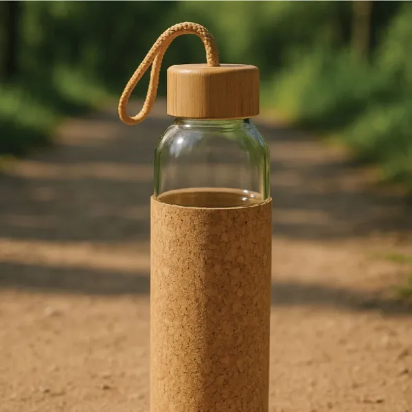 tesoro glass bottle with cork sleeve and bamboo lid