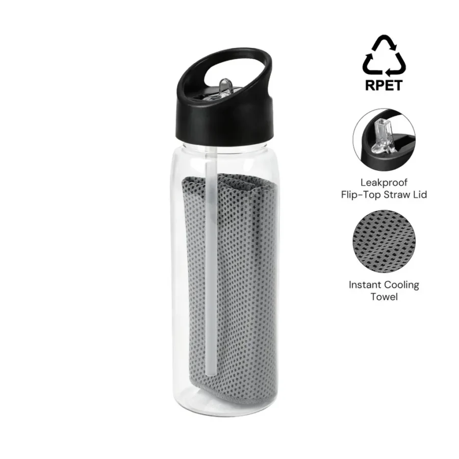 [DWGL 3296] DEVON - Giftology RPET Cooling Towel in RPET Bottle 800 ml - Black