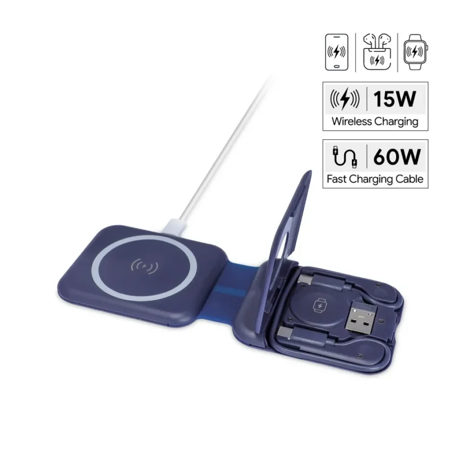 [ITWC 1246] TURIN - @memorii Foldable Wireless Charger and Multicable Set - Navy Blue
