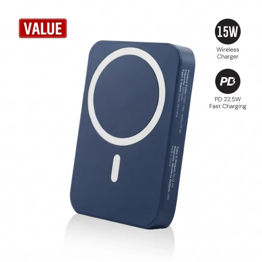 [ITWC 1302] Maglite 5K - 5000 mAh Magnetic Wireless Power Bank - Navy Blue